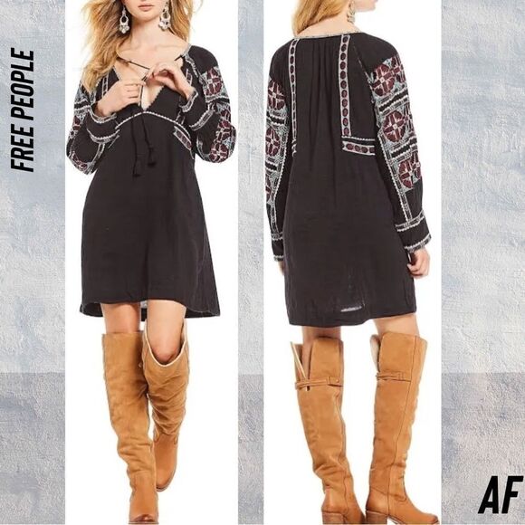FREE PEOPLE ALL MY LOVE EMBROIDERED MINI DRESS IN BLACK NEW XS - Picture 2 of 5